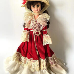 Vintage 1972 Uneeda 15" Jointed Brunette Fashion Doll Green Eyes Velvet Dress